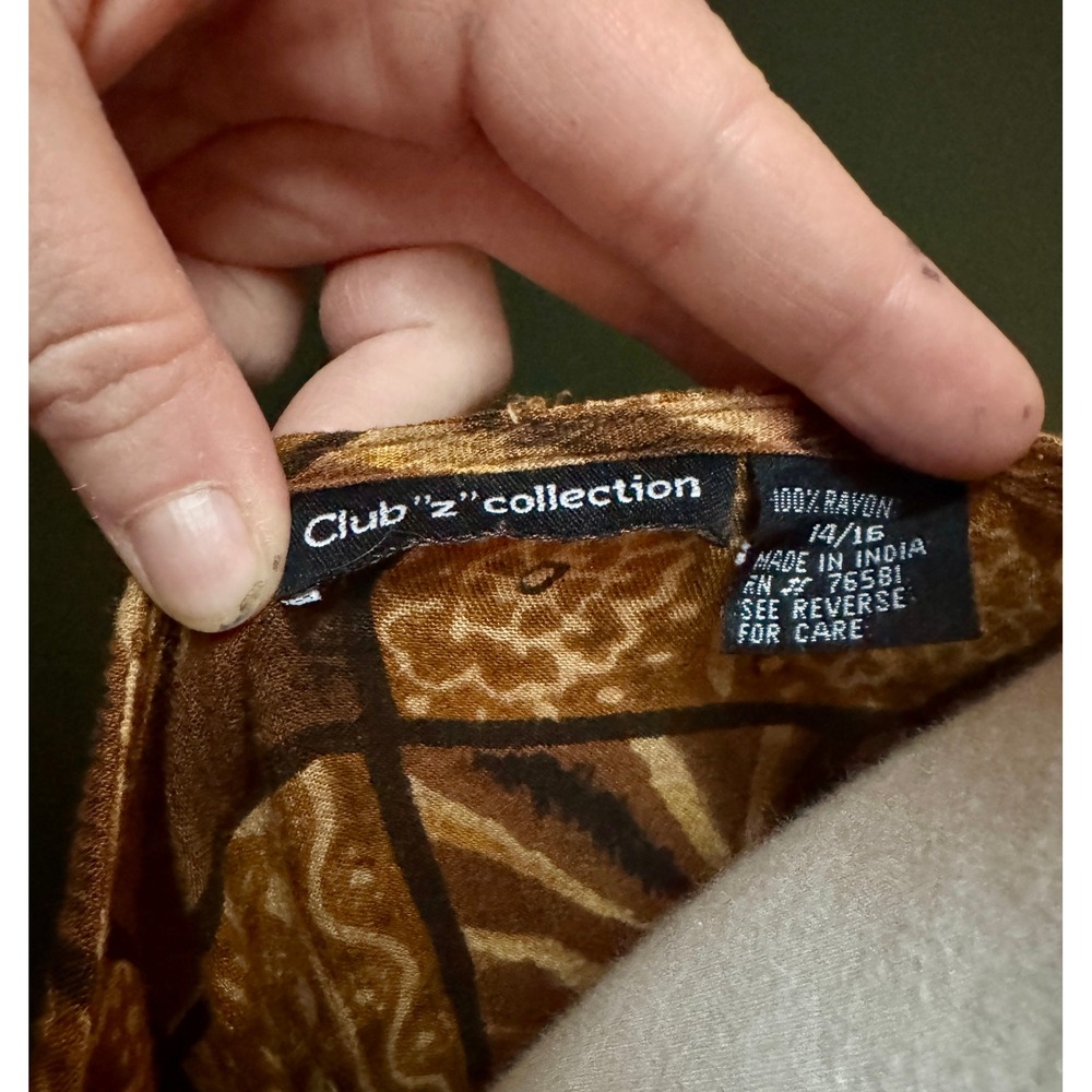 Vintage Club Z Collection Animal Print Patchwork Button Front‎ Blouse Women's 14 - Picture 8 of 8